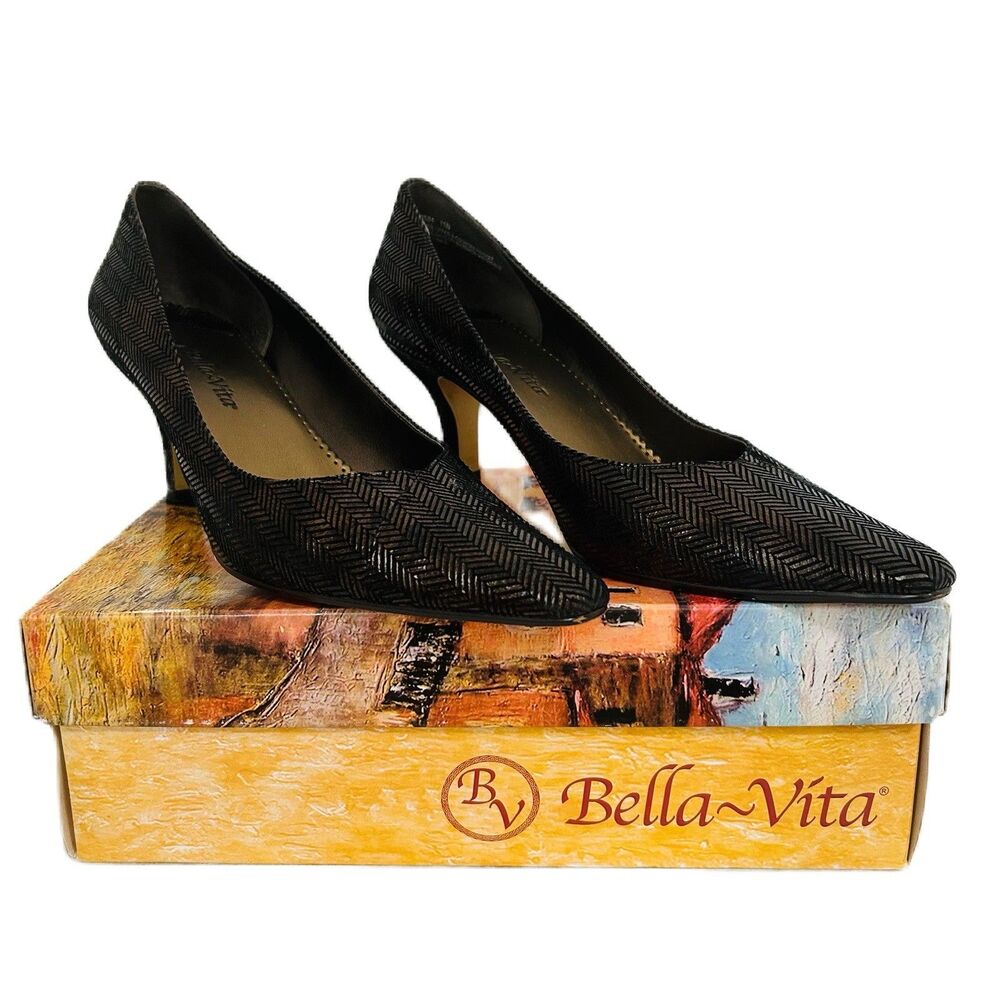 Bella Vita Shoes Women 11 Narrow Brown Black Lizard 3 inch Pumps Sable Leather